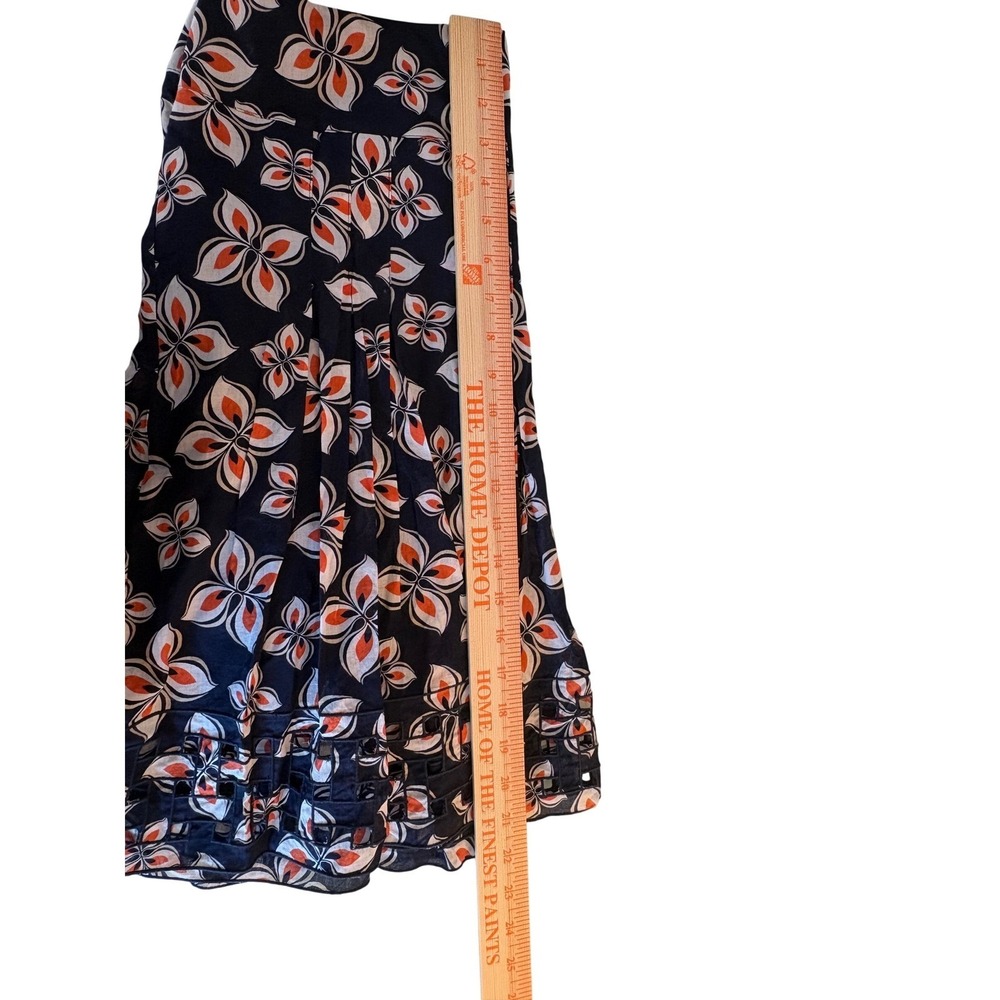 Ann Taylor Skirt Floral Petal Navy Orange Eyelet Lattice Hem A-Line Size 6 - Picture 7 of 7